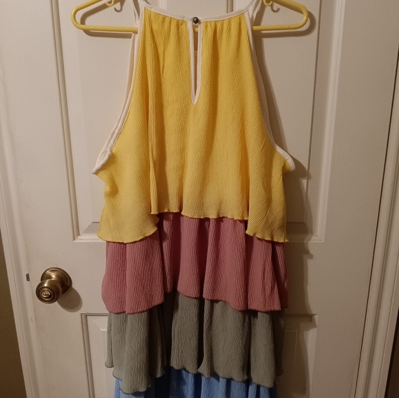 Haptics By Holly Harper Women's Sleeveless Tiered Dress ColorBlock Pastel Size M - Picture 2 of 7